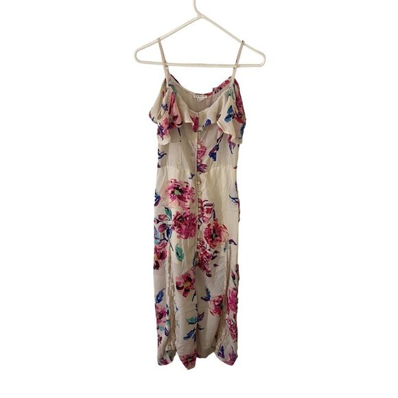 Venus Women's Floral Cold Shoulder Lace Trim Button Front Maxi Dress - Medium - Picture 1 of 16